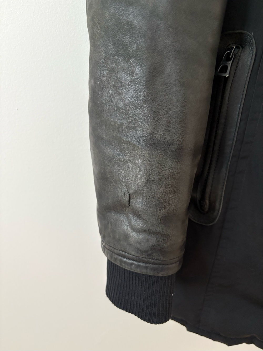 RUDSAK Black Down Fur Trimmed Midi Parka Leather Sleeves Size Medium Luxury Chic - Picture 5 of 16